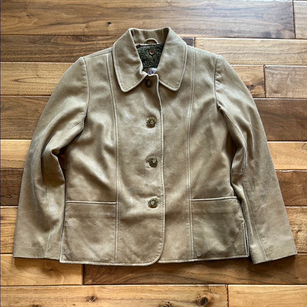 Vtg The Territory Ahead suede leather jacket with fur lining